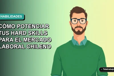 Ilustración plana vectorial de un trabajador masculino de tecnología con suéter verde, sobre un fondo degradado azul verdoso. Espacio negativo a la izquierda.