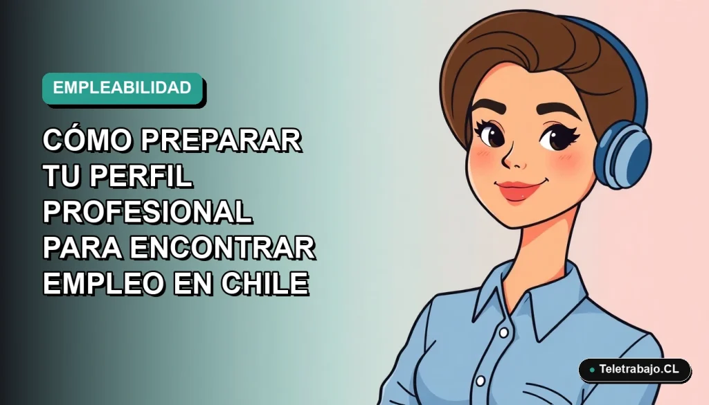 Ilustración plana de mujer profesional chilena sonriente con blusa azul, sobre fondo degradado verde agua, concepto de preparación laboral.