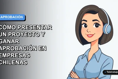 Ilustración vectorial plana de una mujer profesional chilena con blusa azul y corte bob, sobre fondo degradado azul y gris, representando la aprobación de proyectos.