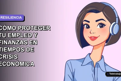 Ilustración plana vectorial corporativa de una mujer profesional de teletrabajo con blusa azul, mirando con confianza. Fondo degradado lavanda suave a lila. Espacio negativo minimalista a la izquierda.