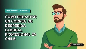 Ilustración vectorial plana de un trabajador chileno redactando un correo de despedida profesional, fondo con gradiente suave.