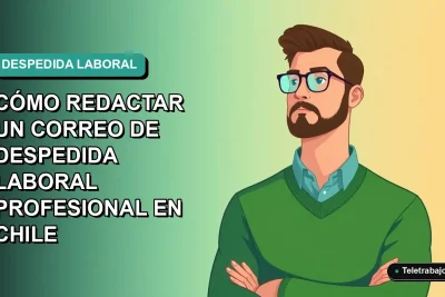 Ilustración vectorial plana de un trabajador chileno redactando un correo de despedida profesional, fondo con gradiente suave.