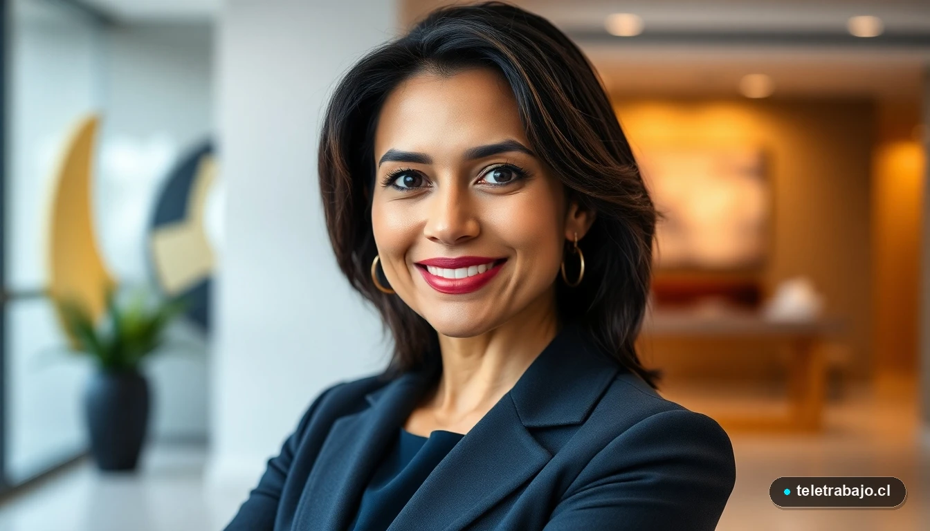 Mujer hispana profesional sonriendo con confianza en un entorno corporativo moderno, representando la vuelta al trabajo con seguridad.