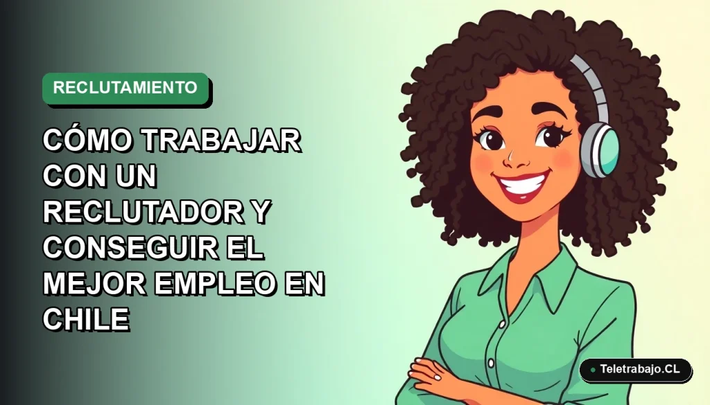 Ilustración plana de una profesional chilena de recursos humanos sonriendo, con fondo degradado verde y azul.