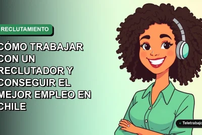 Ilustración plana de una profesional chilena de recursos humanos sonriendo, con fondo degradado verde y azul.
