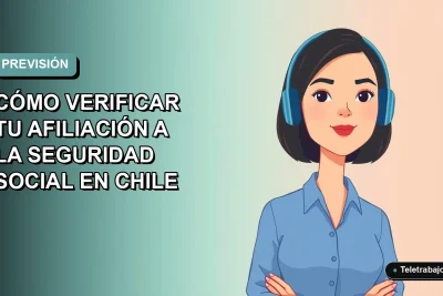 Ilustración plana corporativa de una mujer profesional con blusa azul y corte bob, sobre fondo degradado suave, representando la verificación de la afiliación a la Seguridad Social en Chile.