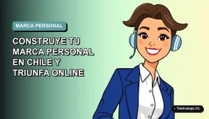 Ilustración vectorial plana de una mujer profesional chilena sonriente, con camisa blanca y chaqueta azul, sobre un fondo degradado suave azul verdoso. Espacio negativo a la izquierda.