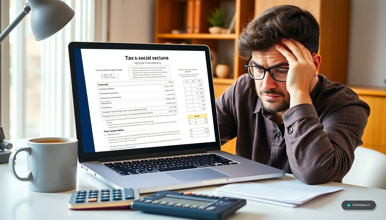 Autónomo calculando sus cuotas a la Seguridad Social frente al ordenador