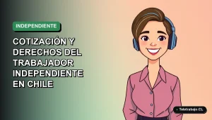 Ilustración plana vectorial de una trabajadora independiente chilena sonriente, con fondo degradado verde y azul, sobre guía de cotizaciones previsionales 2026.