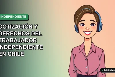 Ilustración plana vectorial de una trabajadora independiente chilena sonriente, con fondo degradado verde y azul, sobre guía de cotizaciones previsionales 2026.