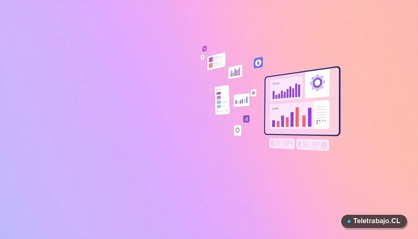 Ejemplo visual de dashboard en Excel con gráficos flotantes y elementos de interfaz, estilo ilustración plana moderna.