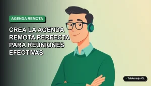 Ilustración plana vectorial de un trabajador remoto masculino con suéter verde, sobre fondo degradado suave, para guía de agenda de reuniones efectivas.