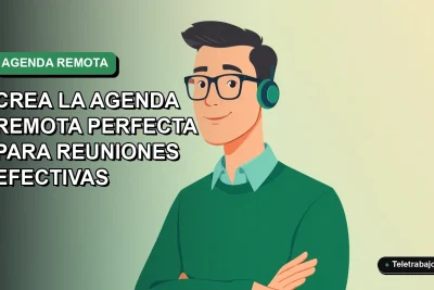 Ilustración plana vectorial de un trabajador remoto masculino con suéter verde, sobre fondo degradado suave, para guía de agenda de reuniones efectivas.
