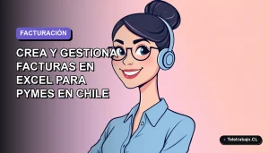 Ilustración vectorial plana de una mujer profesional chilena con blusa azul y pelo recogido, sonriendo, sobre un fondo degradado lavanda suave. Espacio negativo a la izquierda.