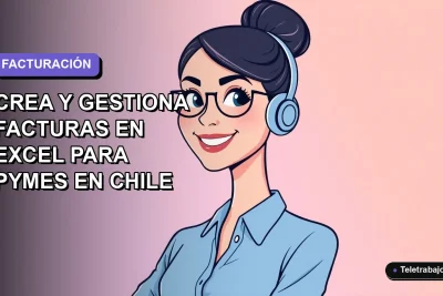 Ilustración vectorial plana de una mujer profesional chilena con blusa azul y pelo recogido, sonriendo, sobre un fondo degradado lavanda suave. Espacio negativo a la izquierda.