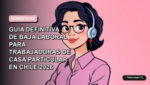 Ilustración plana de una trabajadora de casa particular con expresión aliviada, sobre fondo degradado rosa suave. Guía de licencias médicas.