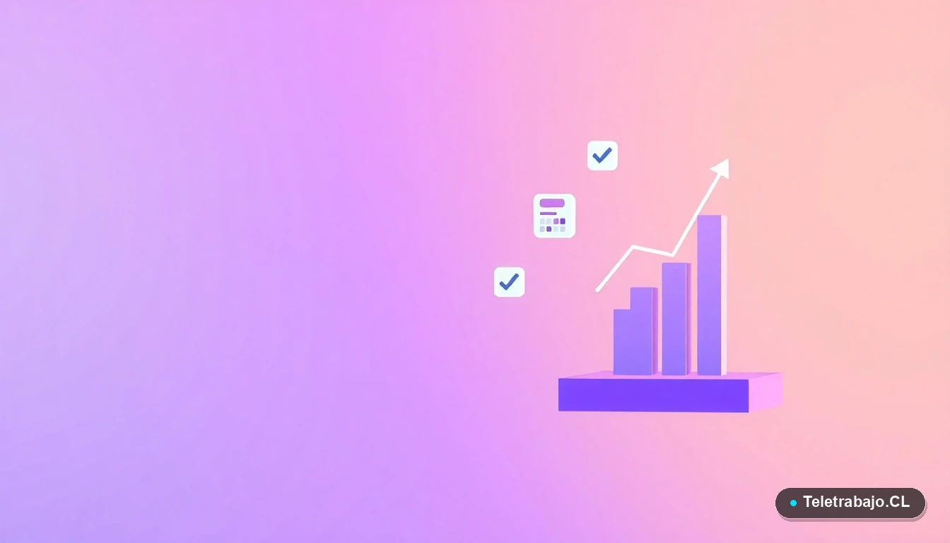 Iconos planos de calendario, documento y gráfico flotando sobre fondo lila. Representación de trámites y plazos de licencia médica.