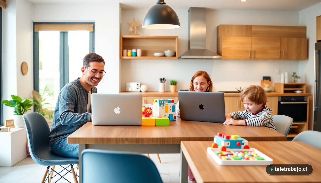 Familia chilena trabajando y compartiendo en casa, ejemplo de conciliación familiar y teletrabajo