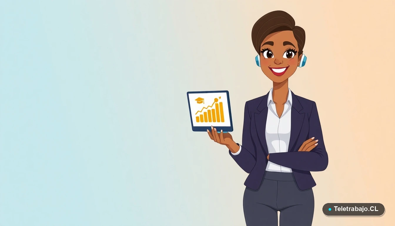 Profesional chilena feliz capacitándose con cursos SENCE para mejorar su carrera