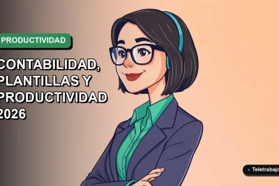 Ilustración plana vectorial de una mujer profesional chilena sonriente, con blusa verde, mirando hacia la izquierda, sobre fondo degradado suave. Representa productividad con Excel para pequeñas y medianas empresas.