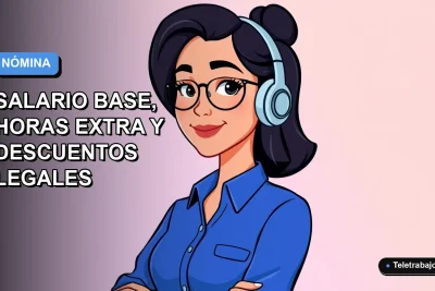 Ilustración plana corporativa de una mujer profesional del rubro tecnológico con blusa azul, sobre fondo degradado azul y lila. Concepto de guía de nómina chilena.