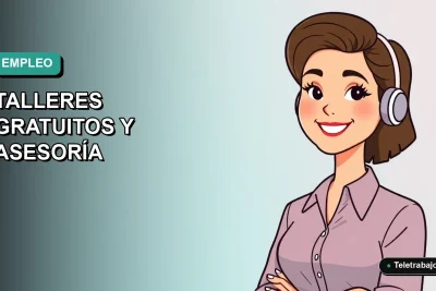 Ilustración vectorial plana de mujer profesional chilena sonriendo, fondo con gradiente suave de azul verdoso, concepto de empleo y talleres gratuitos.