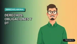 Ilustración vectorial plana de un trabajador remoto masculino con suéter verde, sobre un fondo degradado azul verdoso. Espacio negativo a la izquierda.