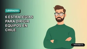 Ilustración plana vectorial de un hombre profesional chileno con suéter verde, sobre un fondo degradado azul verdoso, representando el liderazgo moderno en entornos de trabajo remoto.
