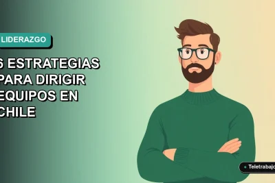 Ilustración plana vectorial de un hombre profesional chileno con suéter verde, sobre un fondo degradado azul verdoso, representando el liderazgo moderno en entornos de trabajo remoto.