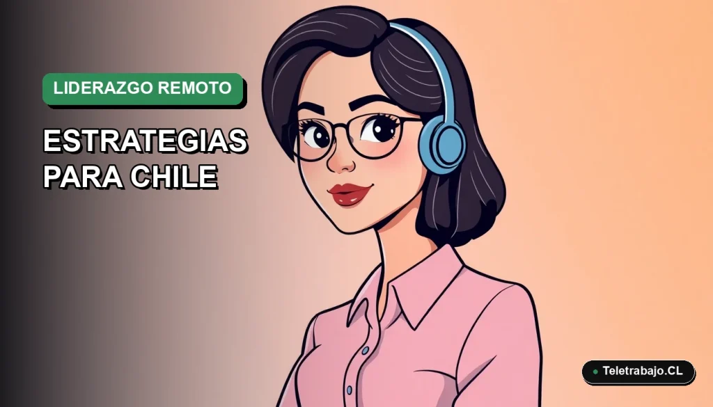 Ilustración plana corporativa de una mujer profesional chilena trabajando de forma remota, con fondo degradado verde y azul.