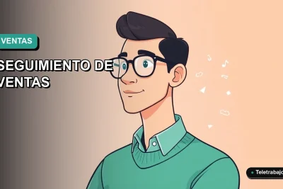 Ilustración vectorial plana de un trabajador remoto masculino revisando gráficos de ventas en una laptop, con fondo degradado verde azulado. Guía para Pymes.