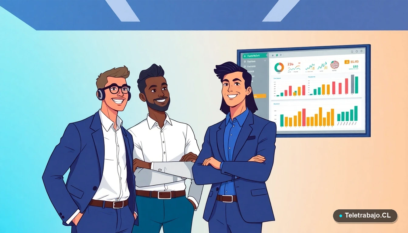 Equipo profesional chileno analizando un dashboard de ventas en Excel con gráficos de KPIs.