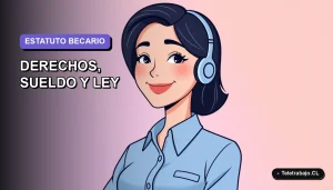 Ilustración plana vectorial de una trabajadora remota sonriente con blusa azul, sobre fondo degradado lavanda, representando la guía del estatuto del becario en Chile.
