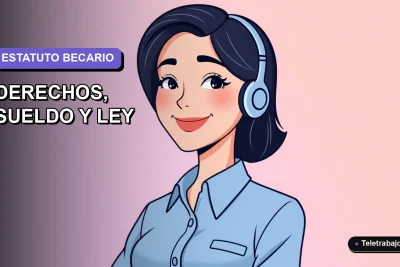 Ilustración plana vectorial de una trabajadora remota sonriente con blusa azul, sobre fondo degradado lavanda, representando la guía del estatuto del becario en Chile.