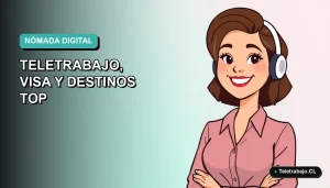 Ilustración plana vectorial de una mujer profesional de teletrabajo sonriente, con fondo degradado azul verdoso. Estilo Corporativo Memphis moderno.