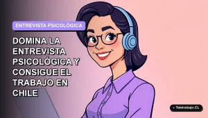 Ilustración plana vectorial de una mujer profesional chilena con blusa lila, sonriendo, sobre fondo degradado lavanda. Concepto de preparación para entrevista laboral.