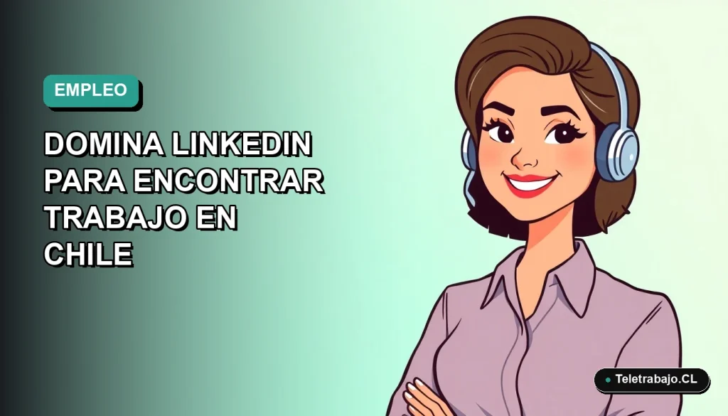 Ilustración vectorial plana de una mujer profesional chilena sonriendo, con fondo degradado azul verdoso. Guía para usar LinkedIn y buscar trabajo.