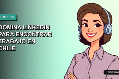 Ilustración vectorial plana de una mujer profesional chilena sonriendo, con fondo degradado azul verdoso. Guía para usar LinkedIn y buscar trabajo.