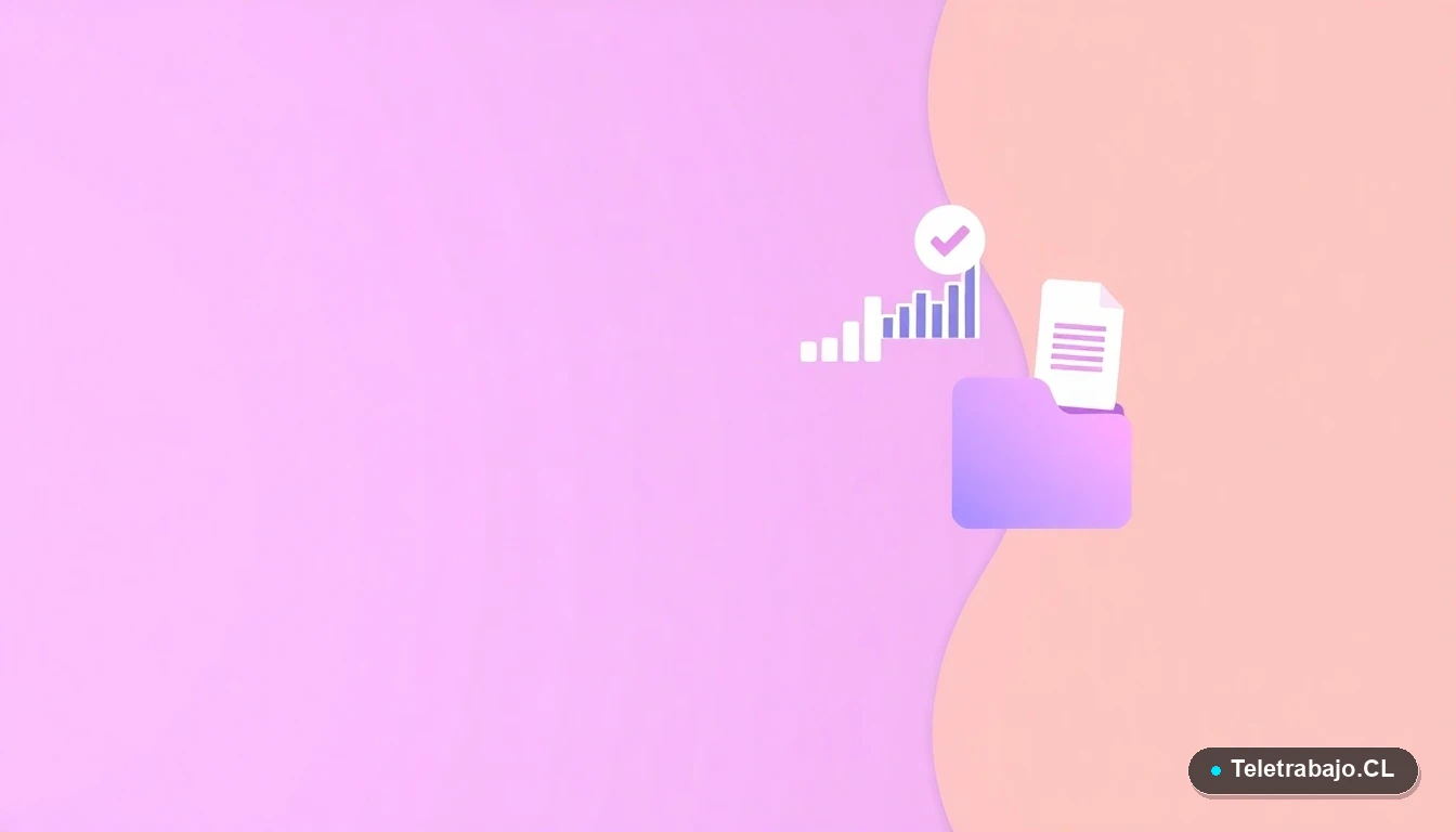 Elementos abstractos de interfaz de usuario: gráficos y carpetas flotantes en colores lavanda y durazno, sobre fondo degradado. Concepto de optimización de perfil digital.