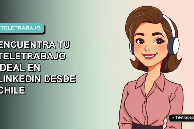 Ilustración plana de mujer chilena profesional trabajando remotamente desde su casa, con fondo degradado azul y verde, estilo corporativo moderno.