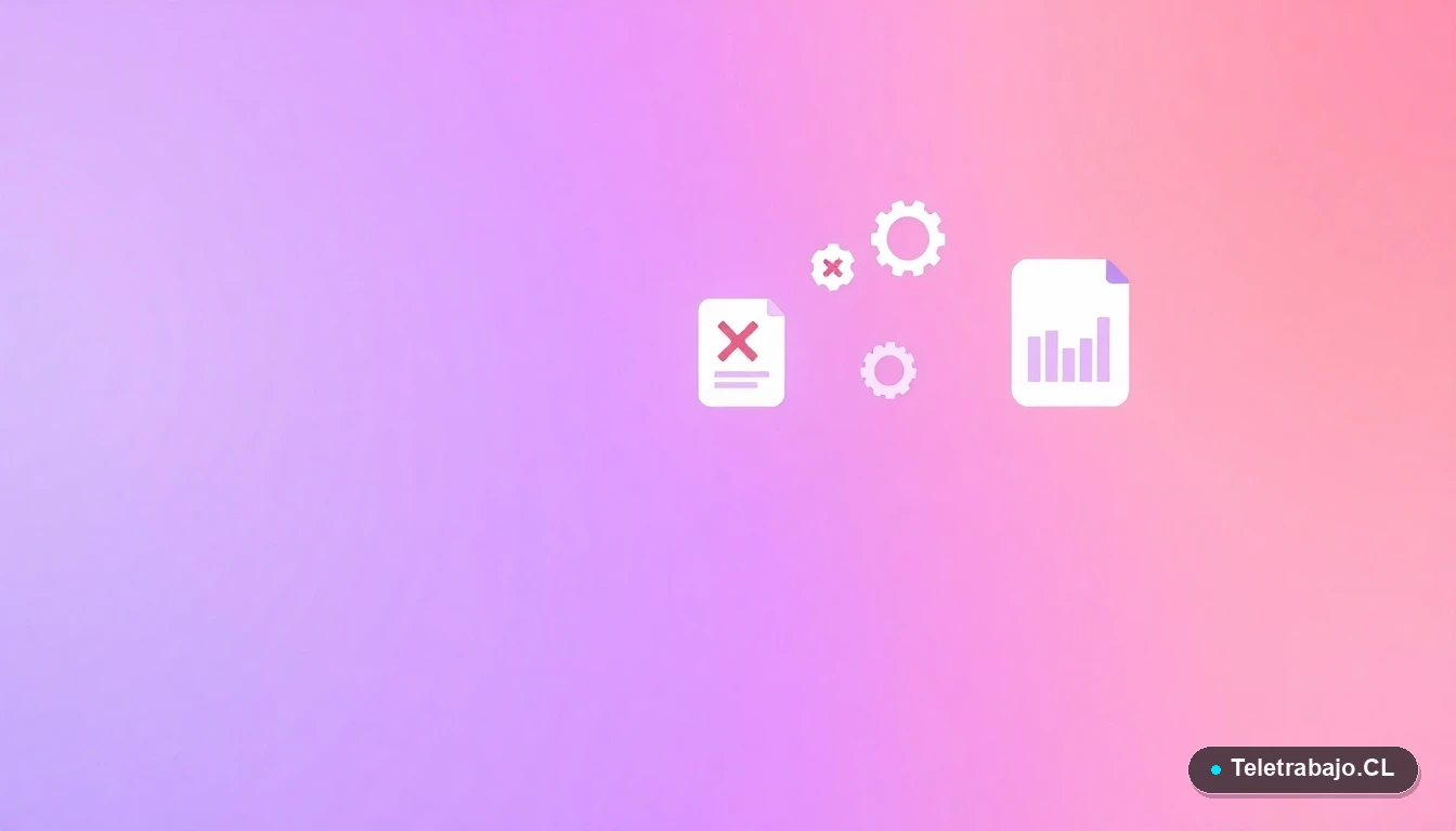 Ilustración abstracta de interfaz de usuario con íconos de documento, gráfico y engranaje, representando análisis de currículum, fondo degradado lila.