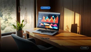 Guía para escribir mensajes de networking efectivos para trabajo remoto, con ejemplo visual de un home office moderno y productivo.