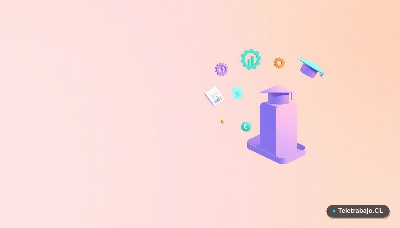 Elementos de interfaz de usuario abstractos como gráficos y engranajes flotantes, representando la gestión de la Franquicia SENCE y la capacitación, sobre fondo degradado suave.