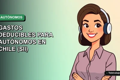 Ilustración vectorial plana de una mujer profesional autónoma chilena sonriendo, con fondo degradado verde y azul. Concepto de guía de gastos deducibles para el SII.