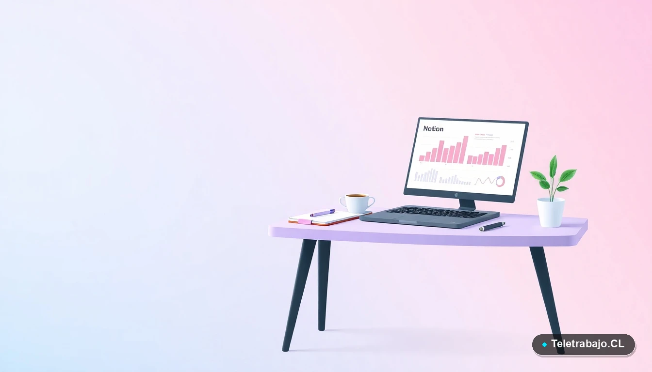 Escritorio moderno minimalista con laptop, gráficos, cuaderno y una planta. Representación de gastos de oficina para autónomos en estilo vectorial plano.