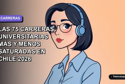 Ilustración vectorial plana de una mujer profesional chilena con blusa azul y corte bob, sobre fondo degradado azul y lila, representando el análisis de carreras universitarias saturadas y no saturadas en Chile 2026.
