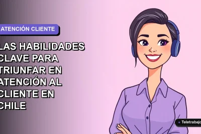 Ilustración plana vectorial de una trabajadora de atención al cliente chilena sonriendo, con fondo degradado lavanda, estilo corporativo moderno.