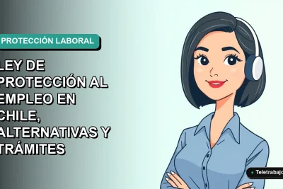 Ilustración vectorial plana de una mujer profesional chilena con blusa azul y corte de pelo bob, sobre fondo degradado verde azulado, representando la nueva Ley de Protección al Empleo 2026.