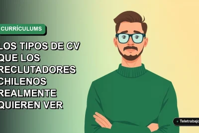 Ilustración plana de un trabajador remoto masculino con suéter verde junto a un escritorio moderno, sobre fondo degradado azul y verde. Espacio negativo a la izquierda.