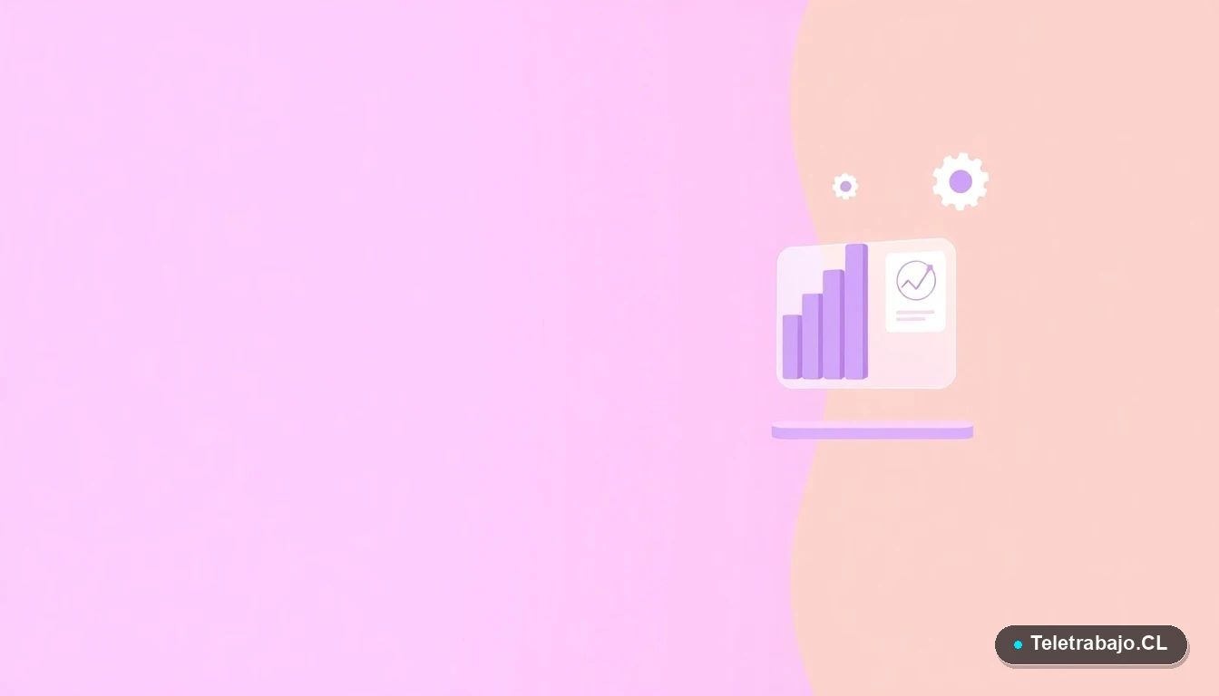 Elementos de interfaz de usuario abstractos y coloridos, como gráficos y engranajes flotantes, representando estrategias y datos para autónomos.